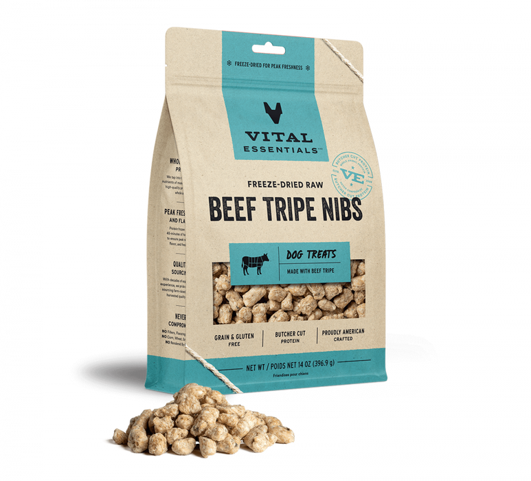 Vital Essentials Freeze Dried Beef Tripe Nibblets Grain Free Limited Ingredient Dog Treats