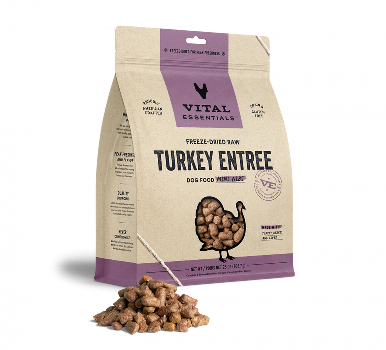 Vital Essentials Freeze Dried Grain Free Turkey Mini Nibs Entree for Dogs Food