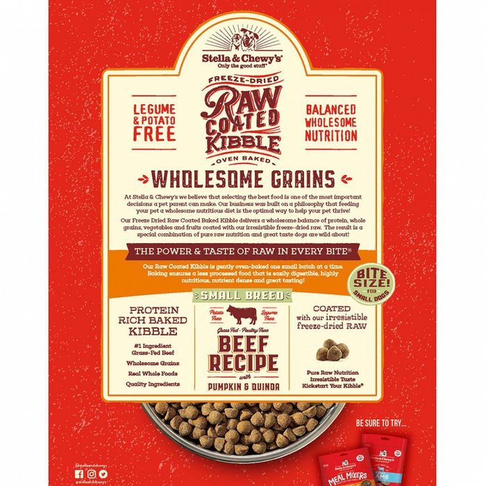 Stella & Chewy's Raw Coated Kibble with Wholesome Grains Beef, Pumpkin & Quinoa Recipe Small Breed Dry Dog Food