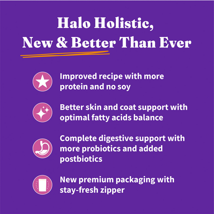 Halo Holistic Complete Digestive Health Grain Free Turkey and Sweet Potato Dog Food Recipe Adult Dry Dog Food