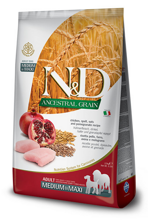 Farmina N&D Natural & Delicious Ancestral Grain Chicken & Pomegranate Medium & Maxi Adult Light Dry Dog Food