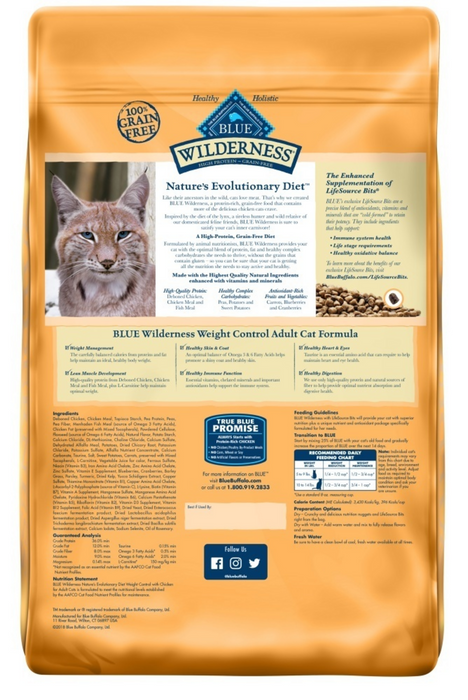 Blue Buffalo Wilderness High-Protein Grain-Free Adult Weight Control Chicken Recipe Dry Cat Food