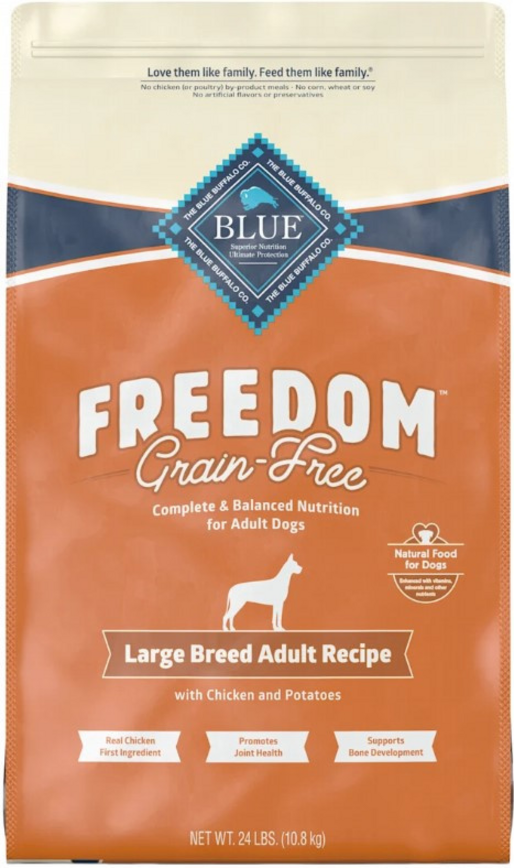 Blue Buffalo Freedom Large Breed Adult Chicken Recipe Grain Free, Dry Dog Food, 24Lb