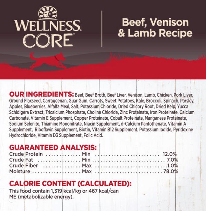 Wellness CORE Grain Free Natural Beef, Venison and Lamb Recipe Wet Canned Dog Food