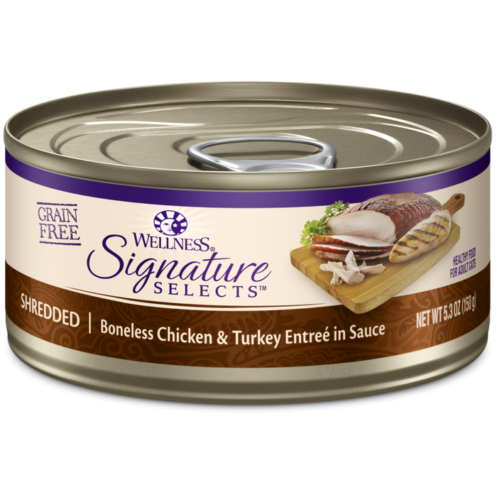 Wellness Signature Selects Grain Free Natural Shredded White Meat Chicken and Turkey Entree in Sauce Wet Canned Cat Food