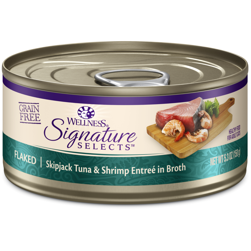 Wellness Signature Selects Grain Free Natural Skipjack Tuna with Shrimp Entree in Broth Wet Canned Cat Food