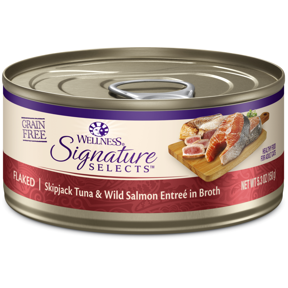 Wellness Signature Selects Grain Free Natural Skipjack Tuna with Wild Salmon Entree in Broth Wet Canned Cat Food