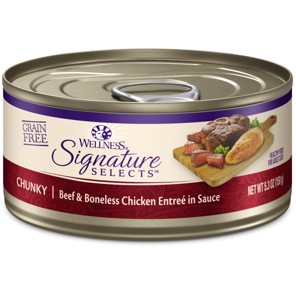 Wellness CORE Signature Selects Natural Grain Free Wet Canned Cat Food, Chunky Beef & Chicken