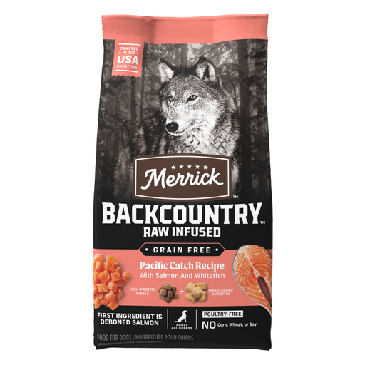 Merrick Backcountry Grain Free Dry Adult Dog Food, Kibble With Freeze Dried Raw Pieces, Pacific Catch With Salmon