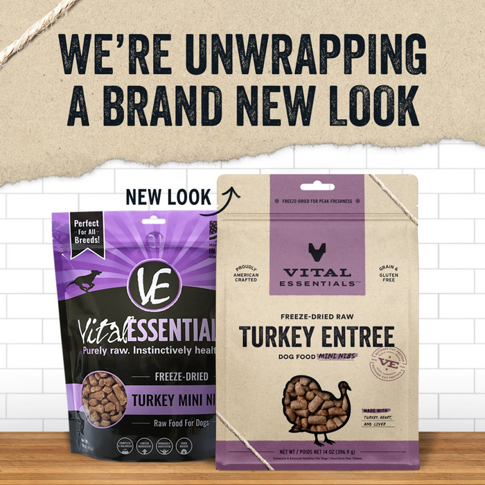 Vital Essentials Freeze Dried Raw Dog Food - Turkey Mini Nibs, 14 Oz Bag
