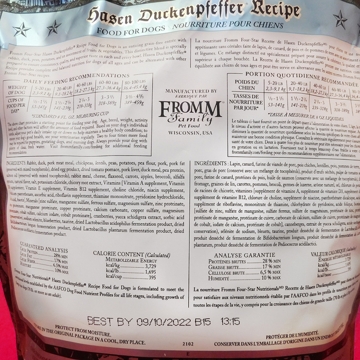 Fromm Four Star Hasen Duckenpfeffer Recipe Dry Dog Food Concord Pet Foods Supplies Delaware Pennsylvania New Jersey Maryland