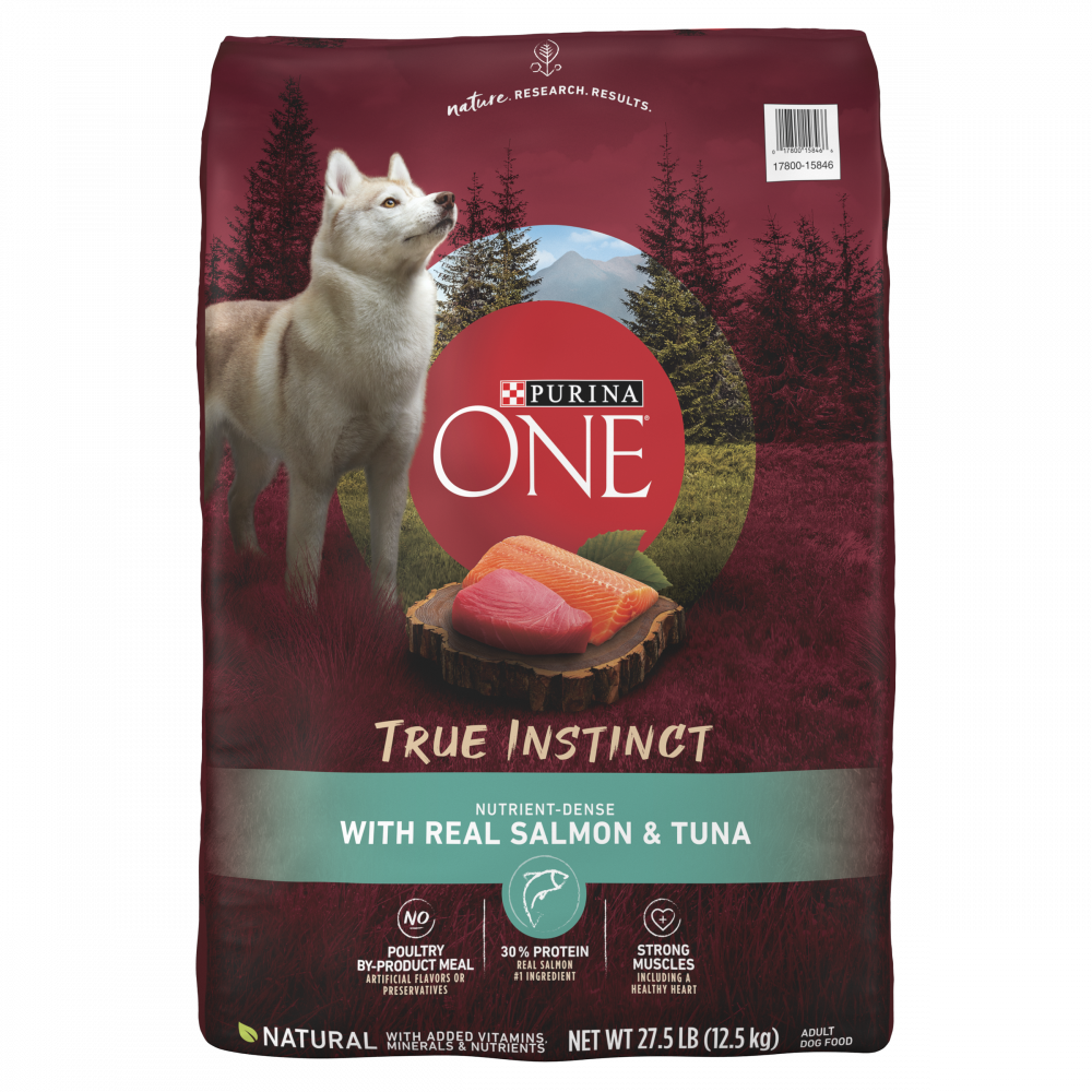 Purina ONE SmartBlend True Instinct Natural Adult Dry Dog Food Real Salmon Tuna 27.5 lb bag