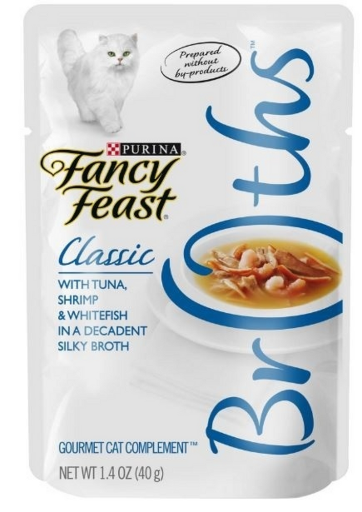 fancy fish food box Fancy Feast Broths with Tuna, Shrimp & Whitefish Wet Cat Food Complement, 1.4 oz, Case of 16