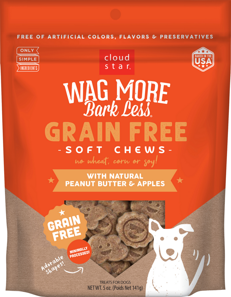 Cloud Star Wag More Bark Less Soft Chews Grain Free Peanut Butter & Apples Dog Treats