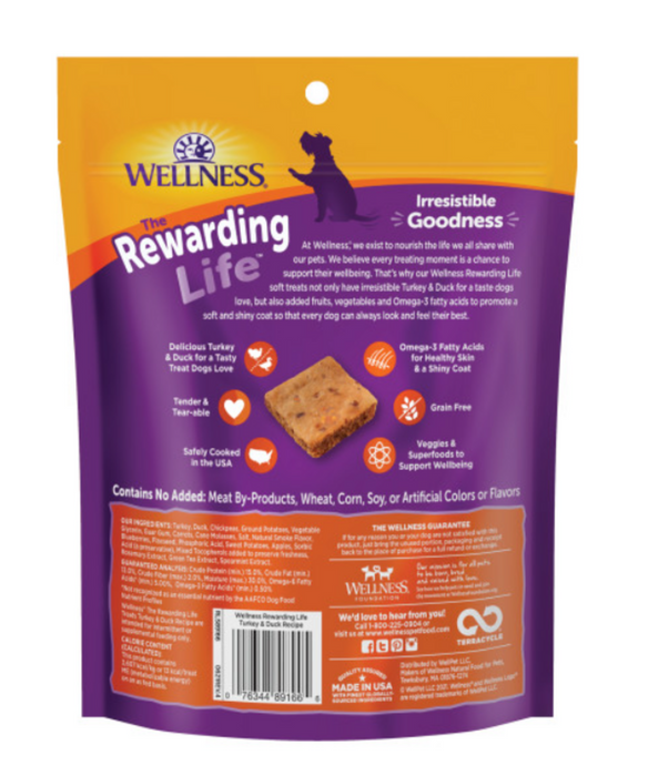 Wellness Rewarding Life Soft & Chewy Dog Treats Grain Free Turkey & Duck