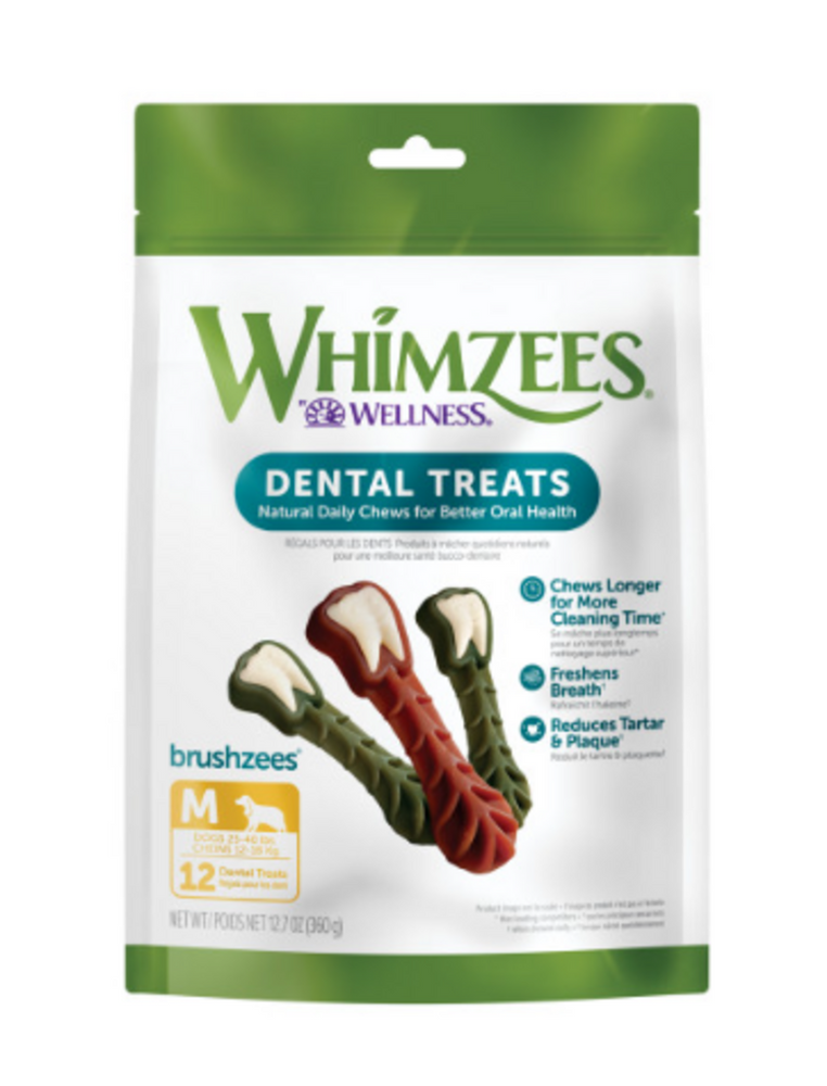 Whimzees Brushzees Natural Daily Dental Medium Breed Dog Treats