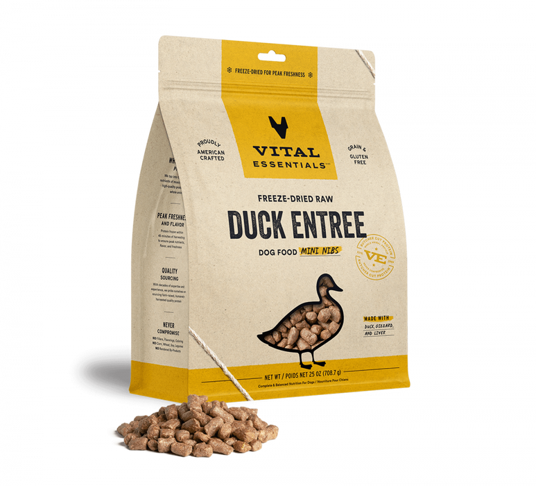 Vital Essentials Freeze Dried Grain Free Duck Mini Nibs Entree for Dogs Food