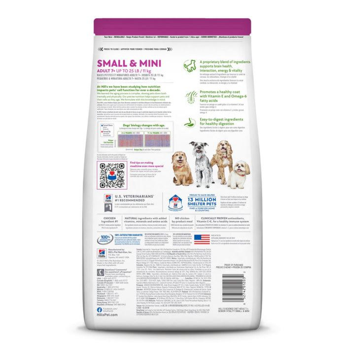Hill's Science Diet Adult 7+ Senior Vitality Small & Mini Chicken & Rice Recipe Dog Food