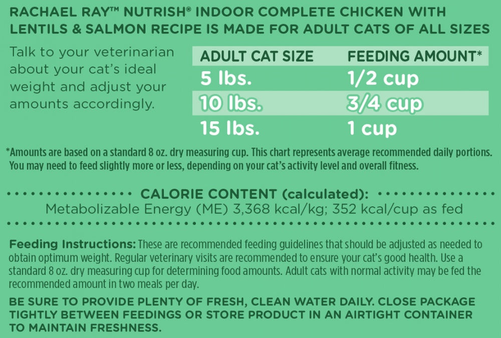 Rachael Ray Nutrish Indoor Complete Chicken & Salmon with Lentils Recipe Dry Cat Food