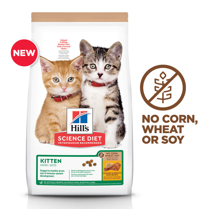 Hill's Science Diet Kitten No Corn, Wheat, or Soy Chicken & Brown Rice Recipe Dry Cat Food